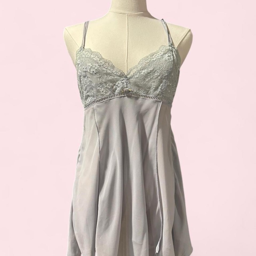 Adore Silver Lace-Trim Satin Chemise